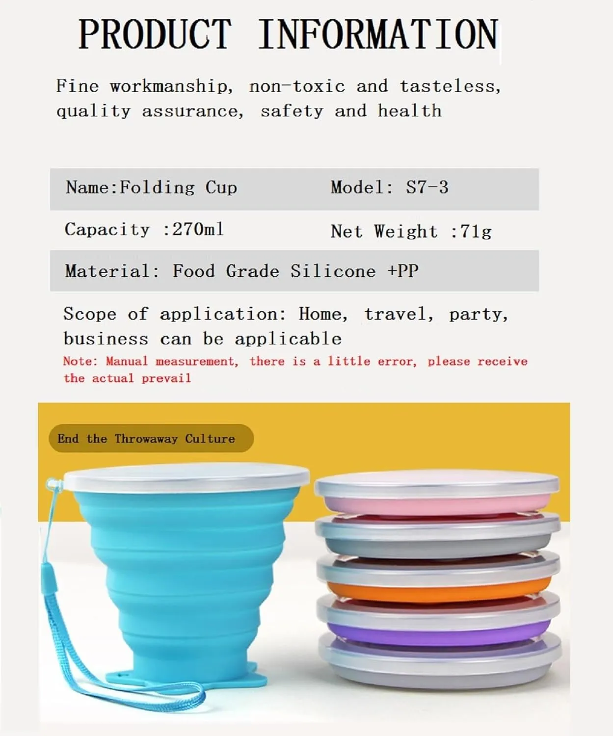 4 Pack Silicone Collapsible Travel Water Cup，Ultralight，Portable Camping Cup with Lids，Food Grade Mugs Set for Outdoor Drinking，6 Colors Available，Capacity：270ml /270