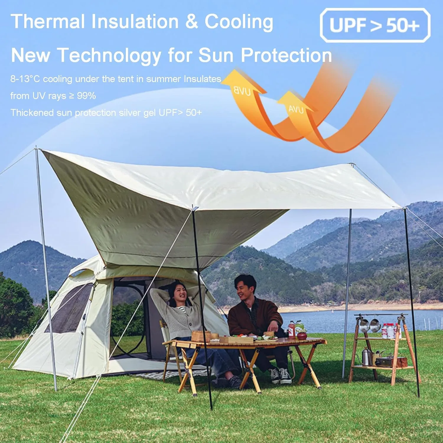 4-Person Automatic Camping Tent with Canopy,Family Tent with Removable Rainfly and Carry Bag,Lightweight Pop Up Tents with Stakes for Camping Traveling Backpacking Hiking Outdoors