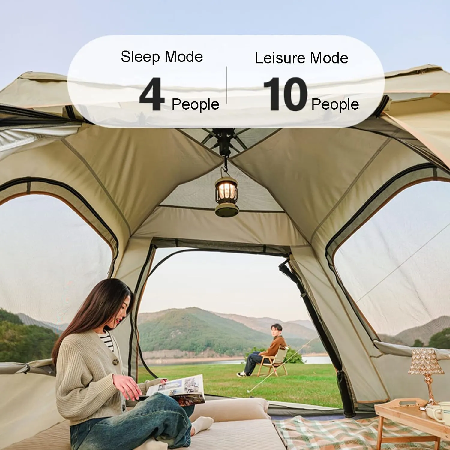 4-Person Automatic Camping Tent with Canopy,Family Tent with Removable Rainfly and Carry Bag,Lightweight Pop Up Tents with Stakes for Camping Traveling Backpacking Hiking Outdoors