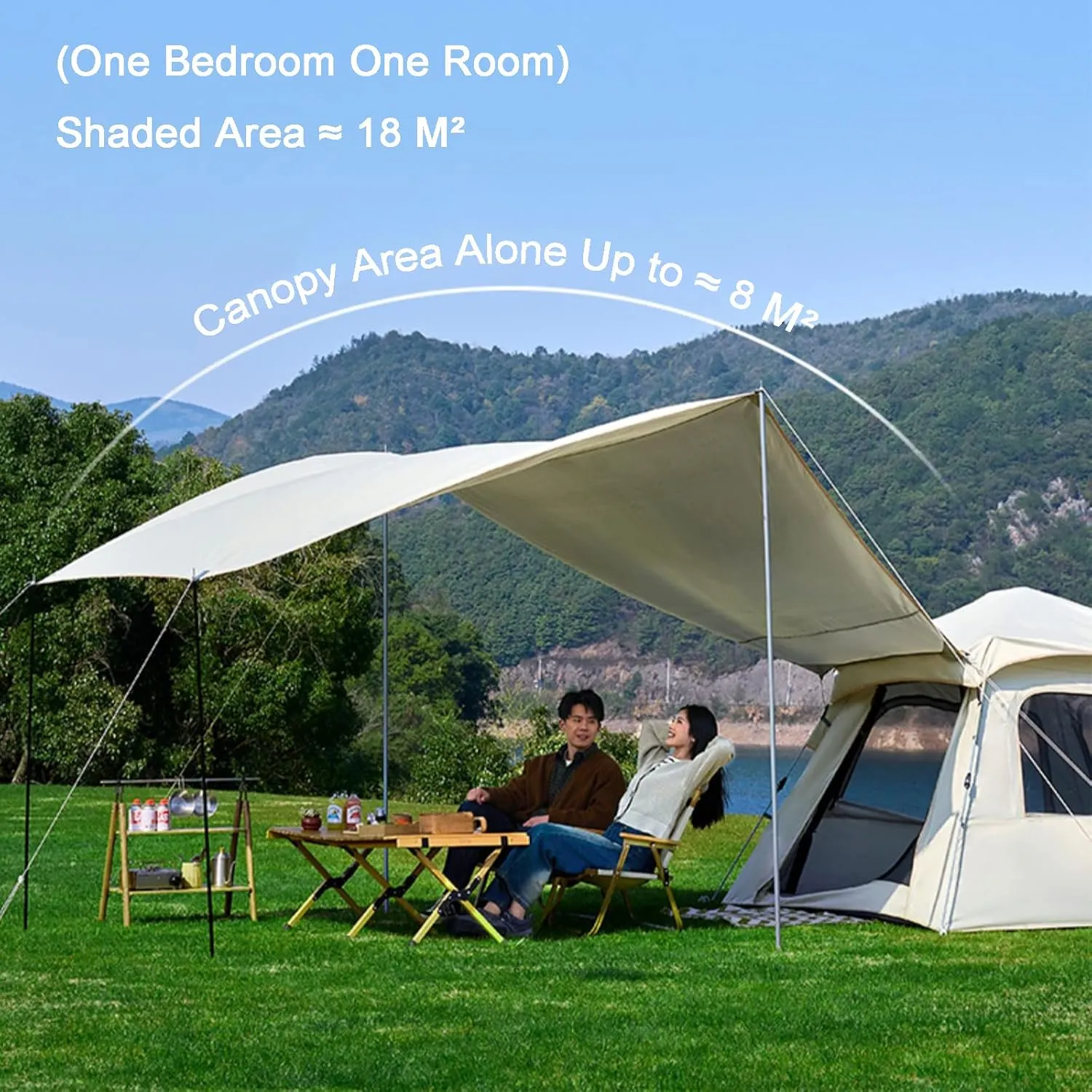 4-Person Automatic Camping Tent with Canopy,Family Tent with Removable Rainfly and Carry Bag,Lightweight Pop Up Tents with Stakes for Camping Traveling Backpacking Hiking Outdoors