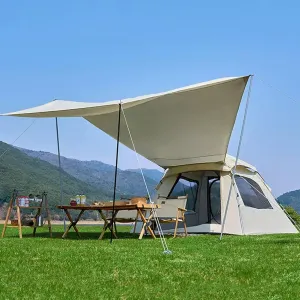 4-Person Automatic Camping Tent with Canopy,Family Tent with Removable Rainfly and Carry Bag,Lightweight Pop Up Tents with Stakes for Camping Traveling Backpacking Hiking Outdoors