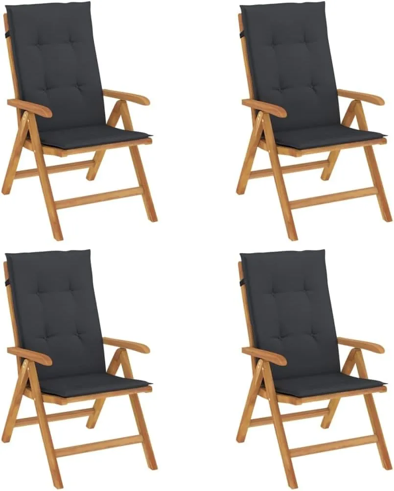 4-Piece Solid Teak Wood Reclining Patio Chairs with Cushions, Adjustable Backrest Outdoor Furniture Set, Foldable Lounge Chairs for Poolside, Beach, Garden and Backyard