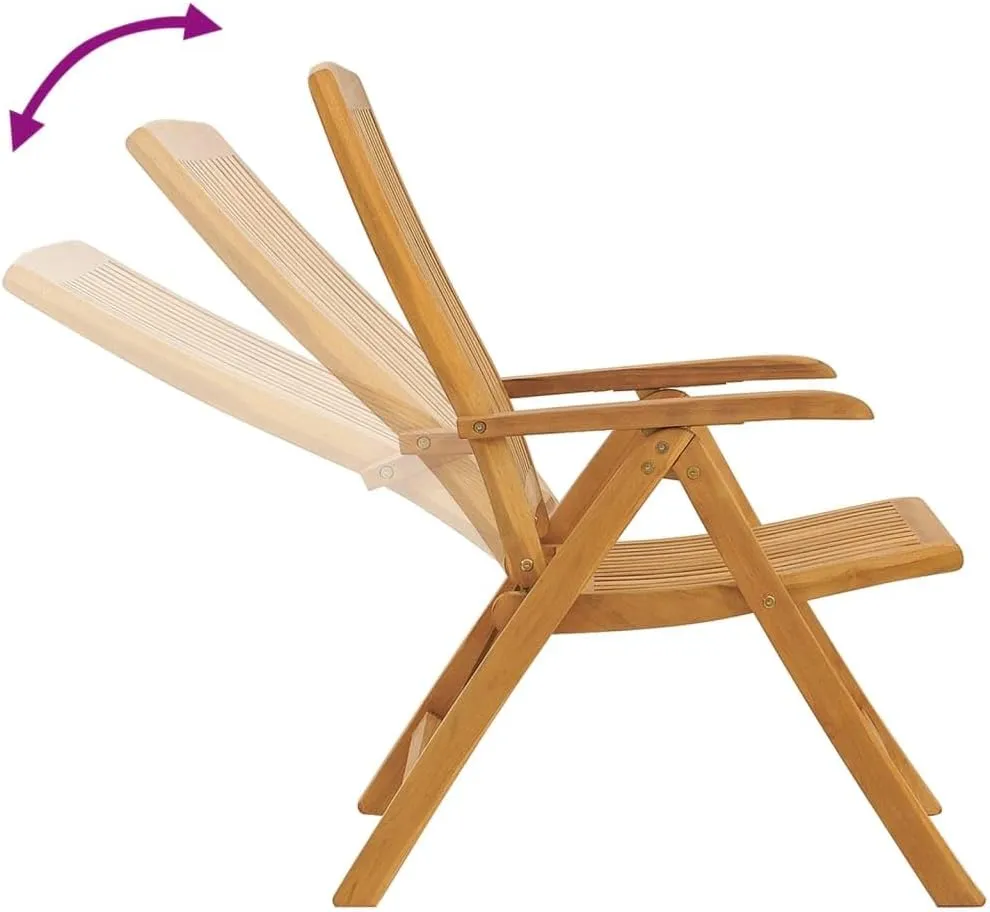 4-Piece Solid Teak Wood Reclining Patio Chairs with Cushions, Adjustable Backrest Outdoor Furniture Set, Foldable Lounge Chairs for Poolside, Beach, Garden and Backyard