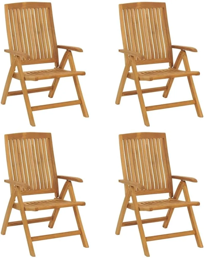 4-Piece Solid Teak Wood Reclining Patio Chairs with Cushions, Adjustable Backrest Outdoor Furniture Set, Foldable Lounge Chairs for Poolside, Beach, Garden and Backyard