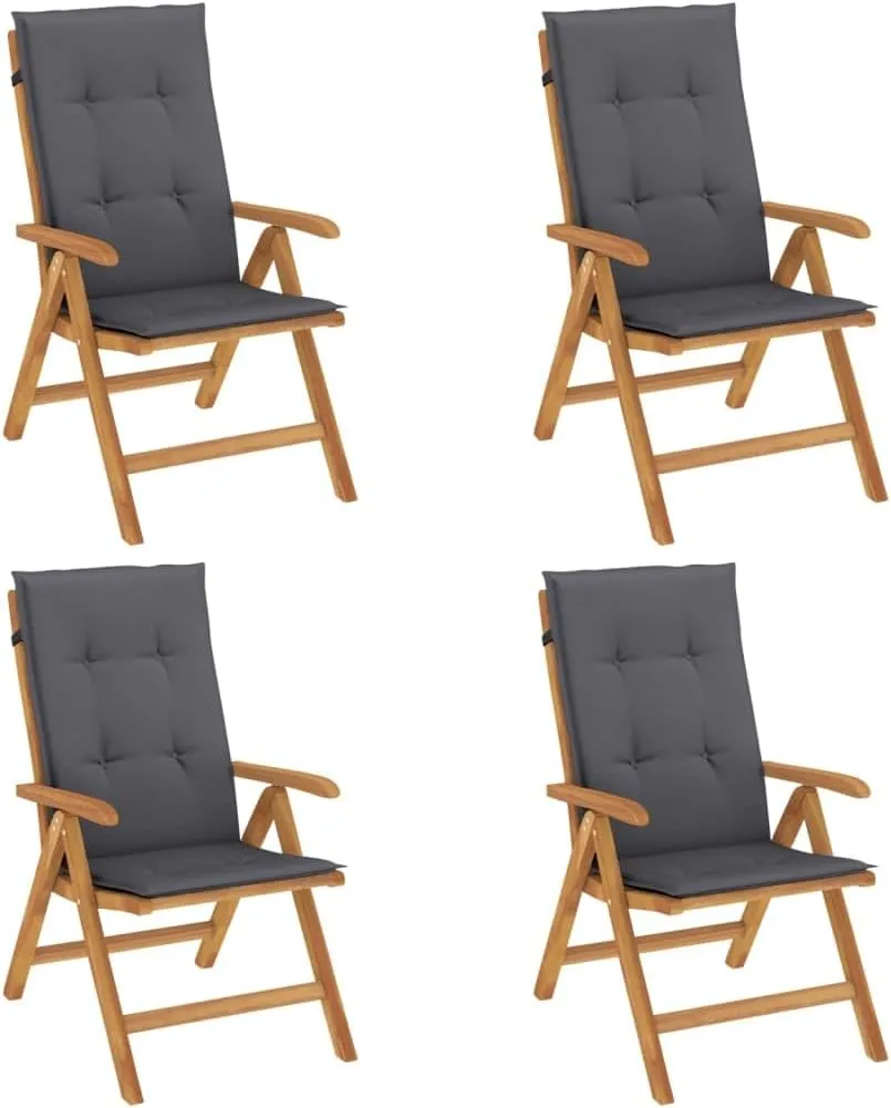 4-Piece Teak Wood Reclining Patio Chairs with Cushions, Adjustable Outdoor Lounge Chairs Foldable Furniture for Poolside Sunbathing Backyard