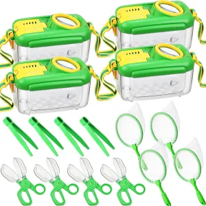 4 Sets Bug Catcher for Kids Students Kids Bug Catching Kit Collector Bug Box with Bug House, Butterfly Net, Bug Tweezer, Bug Cage Bug Habitats Container Collection Outdoor Explorer Gift