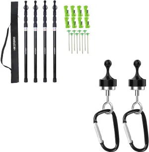 4 Telescoping Tarp Poles, Heavy Duty 7.67ft Aluminum Tent Poles for Tarp & 2 Magnetic Camping Hooks, Heavy-Duty Tent Hanger Hooks with Magnet Clip