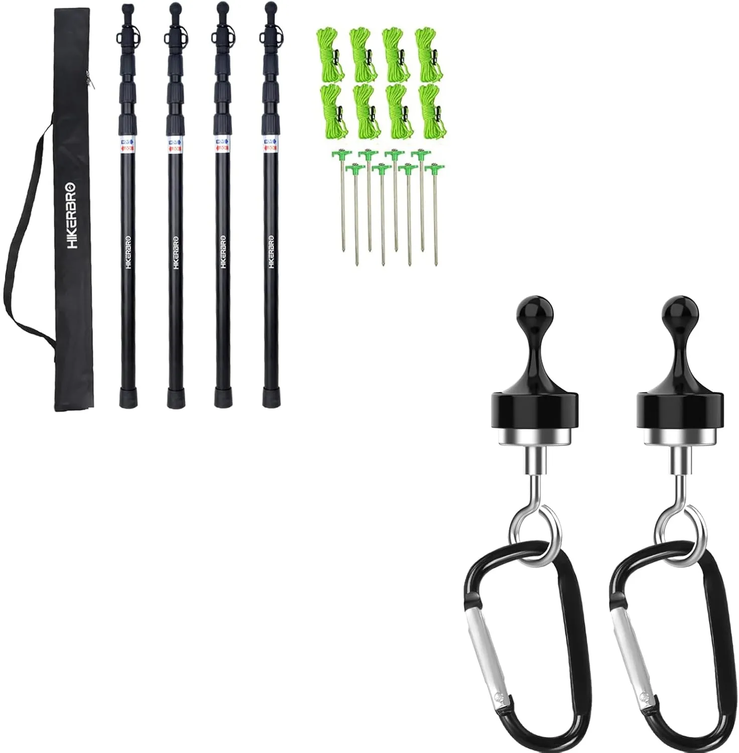 4 Telescoping Tarp Poles, Heavy Duty 7.67ft Aluminum Tent Poles for Tarp & 2 Magnetic Camping Hooks, Heavy-Duty Tent Hanger Hooks with Magnet Clip