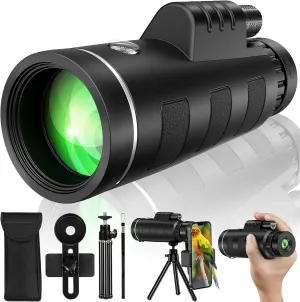 40x60 Monocular Telescope with Smartphone Adapter, Telescope for Adults High Powered, Monocular for Adults, Compact Low Light Vision for Wildlife, Hunting, Camping, Travel &Outdoor Adventures