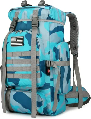 45L Hiking Backpack Camping Rucksack Molle Military Backpack for Outdoor Traveling (Blue Camo)