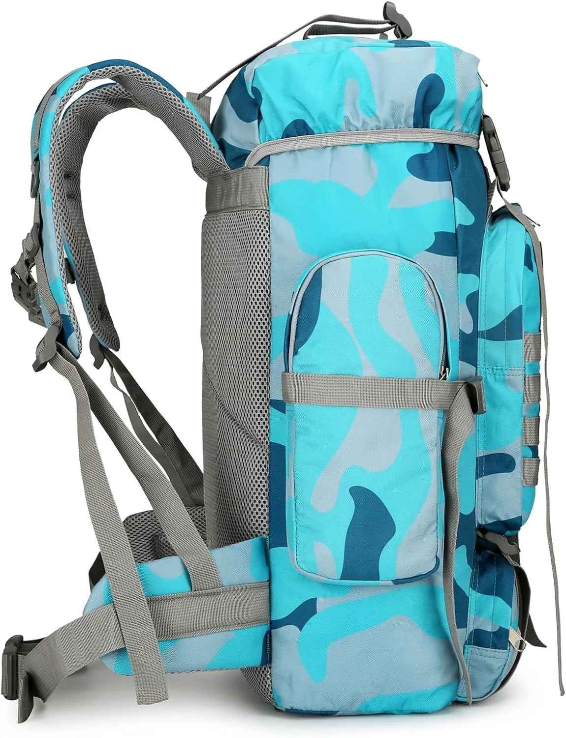 45L Hiking Backpack Camping Rucksack Molle Military Backpack for Outdoor Traveling (Blue Camo)