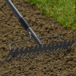 48'' Heavy Duty Garden Rake with Stainless Steel Handle, Metal Head for Loosening Soil, Gathering Leaves, Leveling Lawns