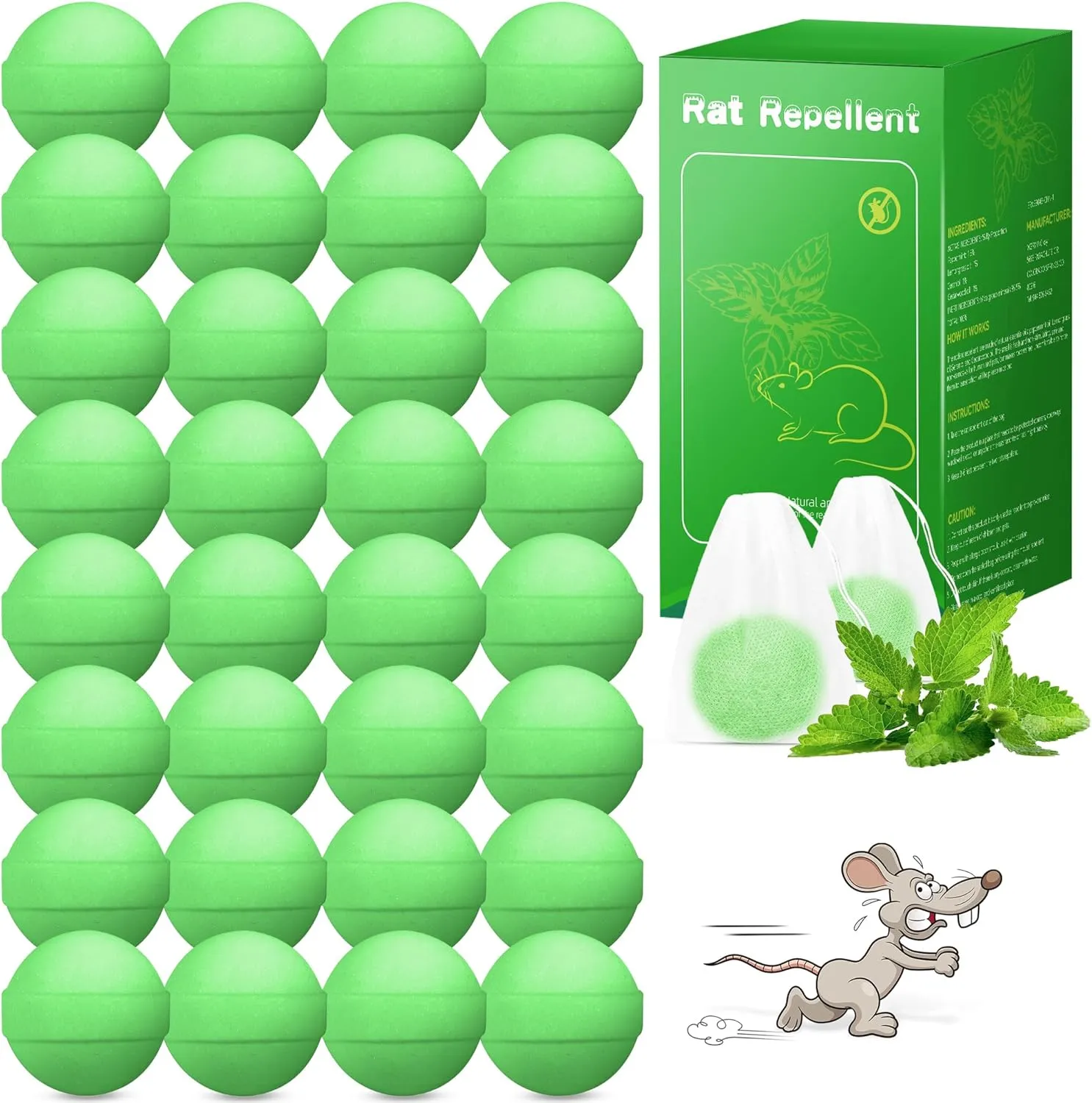 48 Pack Peppermint Oil Mice Repellent - Powerful Rat Repellent Ball for Car Engine Garage Garden House Indoor Outdoor, Rodent Deterrent, Keep Mouse Out Natural Repellent for Pest Rodent, Pet Safe﻿