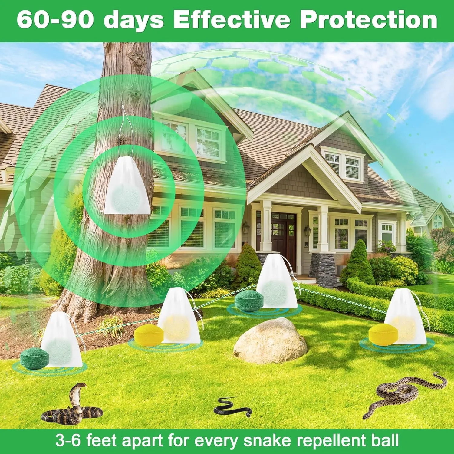 48Pack Powerful Snake Repellent for Outdoor Use, Natural Keep Snake Away Deterrent with Long-Lasting Protection for Garden Lawn Yard Camping Fishing, Safe for Kids & Pets, Waterproof