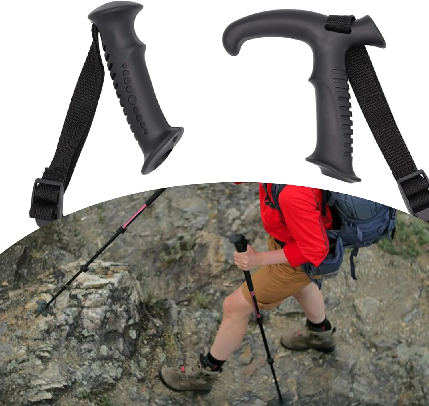 4Pcs Straight/Bent Handle Climbing Stick Head Comfortable Ergonomic Walking Cane Grip Trekking Rod Handle Adapters