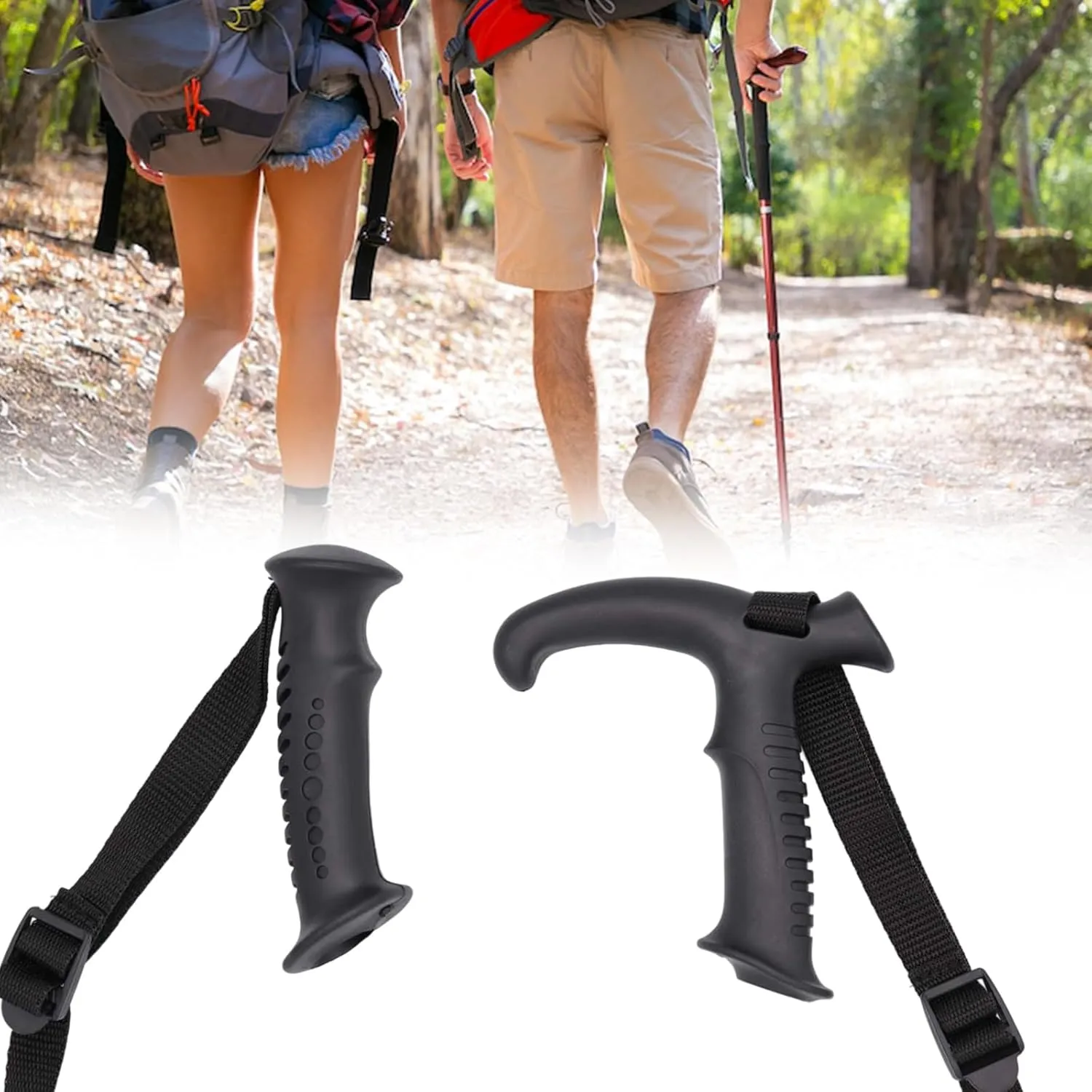 4Pcs Straight/Bent Handle Climbing Stick Head Comfortable Ergonomic Walking Cane Grip Trekking Rod Handle Adapters