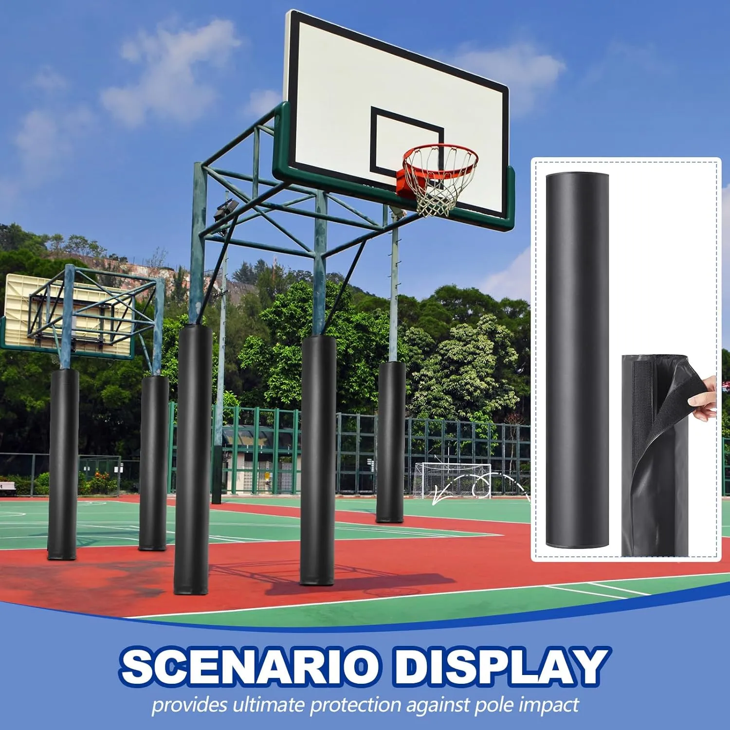 4" Basketball Pole Pads 47.2" Tall Basketball Pole Paddings Weather Resistant Waterproof Garage All Weather Pad for Player Protection and Safety