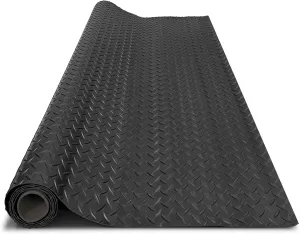 4x10FT Garage Floor Mat, 2.8mm Thickened Flooring Roll for Under Car, Golf Cart Parking Mat, Diamond Plate PVC Rubber Motorcycle Mat, Non-Slip Floor Protector for Garage Warehouse Trailer, Black