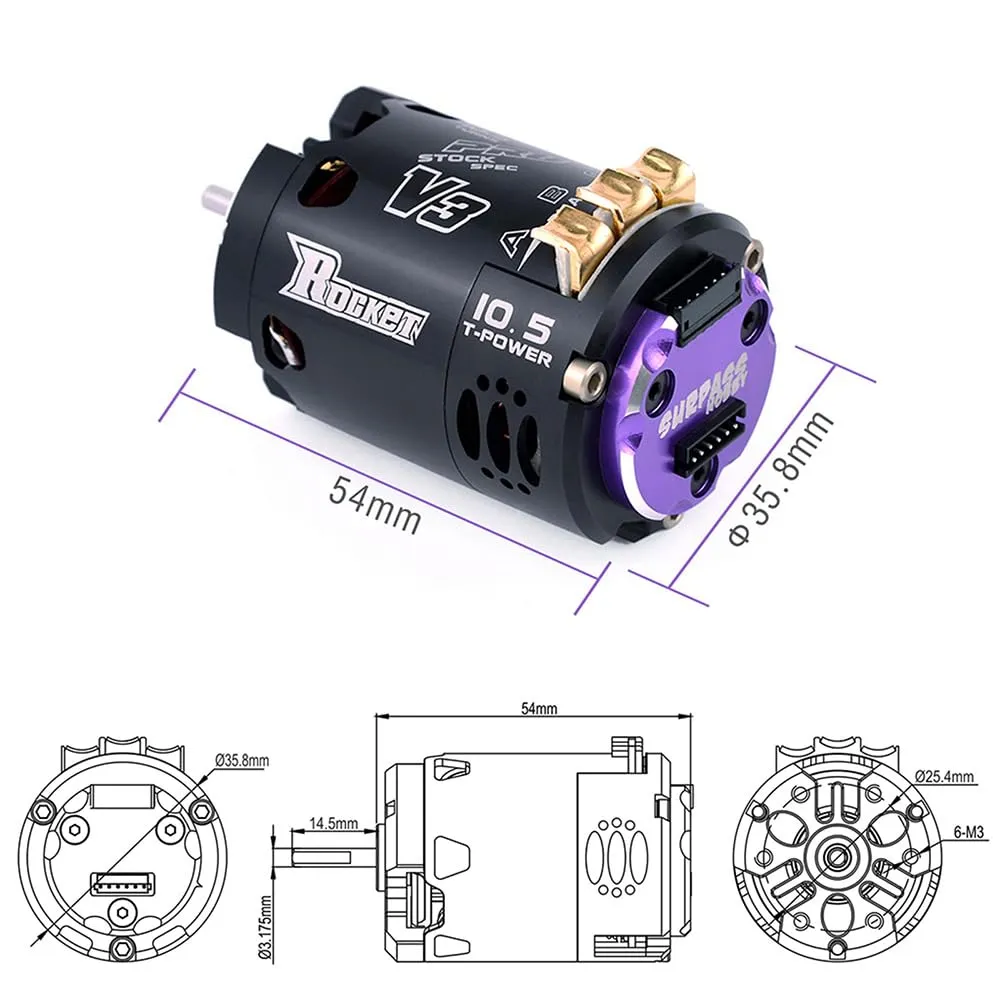 540 V3 9.5T 3800KV Modified Sensored Brushless Motor Shaft ø3.175mm Adjustable Timing Competition Level RC Motor for 1/10 1/12 F1 RC Drift Touring Racing Car