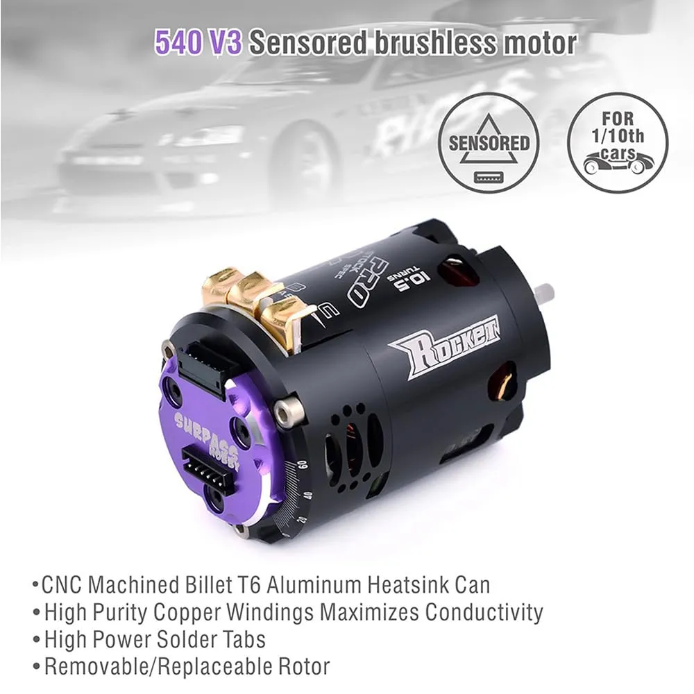 540 V3 9.5T 3800KV Modified Sensored Brushless Motor Shaft ø3.175mm Adjustable Timing Competition Level RC Motor for 1/10 1/12 F1 RC Drift Touring Racing Car