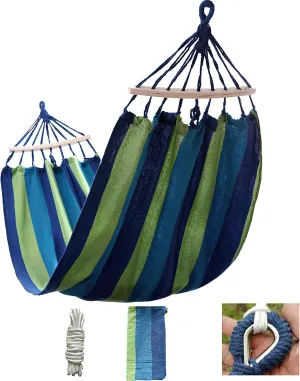 550lb Capacity Camping Hammock - Durable Canvas with Anti-Roll Beams & Metal Straps for Outdoor Use (Blue, Widths 59In)