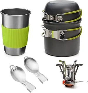 5PCs Outdoor Camping Cookware Camping Stove Cooking Utensils Non-Stick Pot Portable Lightweight Picnic Stove Set for Hiking Backpack
