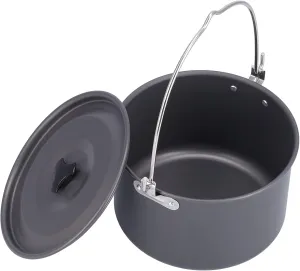 6-8 Person Camping Pot Cookware, Outdoor Camping Pot Portable Aluminum Alloy Bonfire Hanging Pot with Lid Storage Bag for Bonfire Camping Picnic