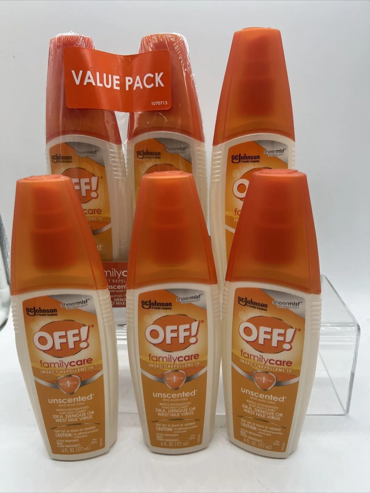 (6) OFF! 6 oz FamilyCare Insect Repellent Unscented Bug spray Aloe-Vera 7%