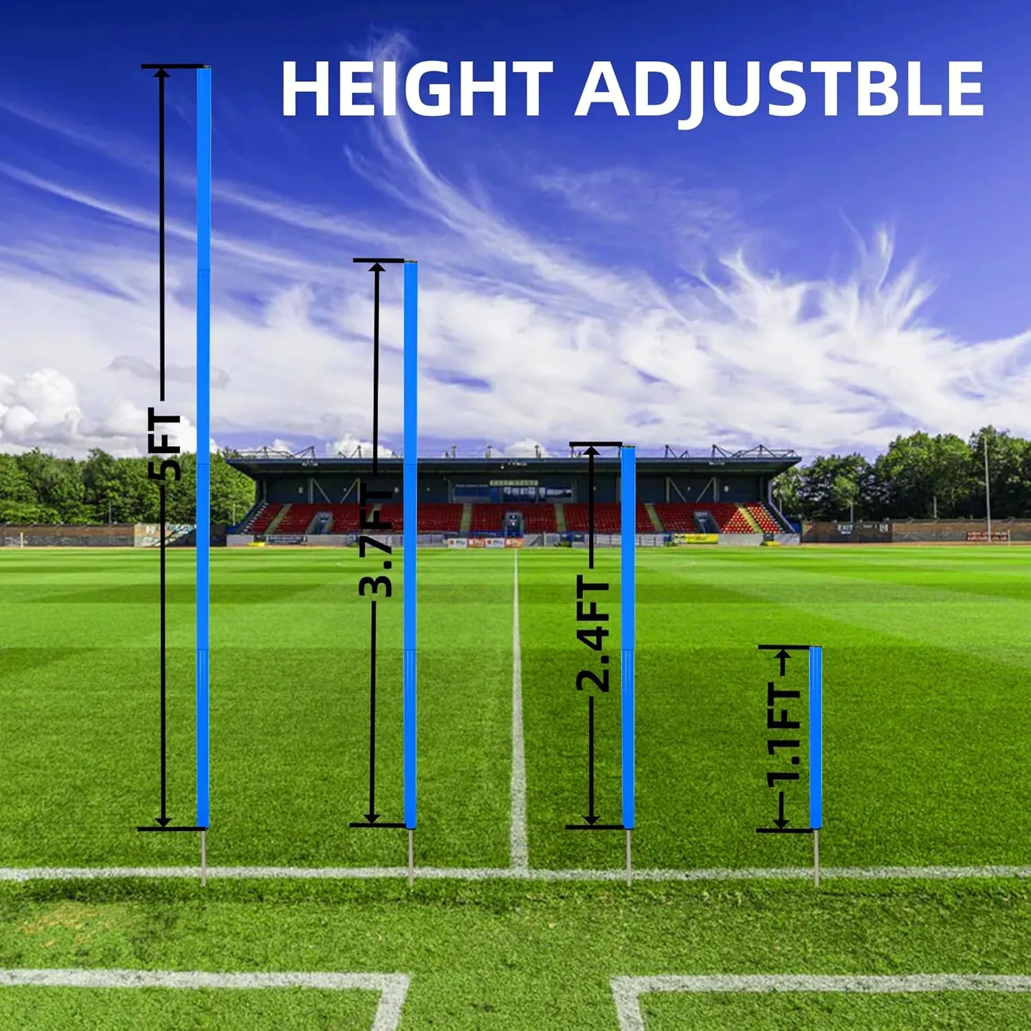 6 Pcs 5FT Adjustable Agility Training Poles for Soccer,Basketball,Football,Dog,Horse Training-Speed and Agility Training Equipment Sports Training Sticks with Stainless Steel Ground Nails