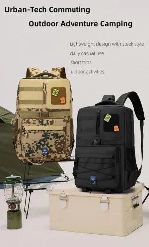 600g Lightweight Tactical Backpack for Outdoor Hiking & Business Travel, 30x21x47cm Large Capacity Daypack with Ventilated Compartments & Shock Absorption (Black)
