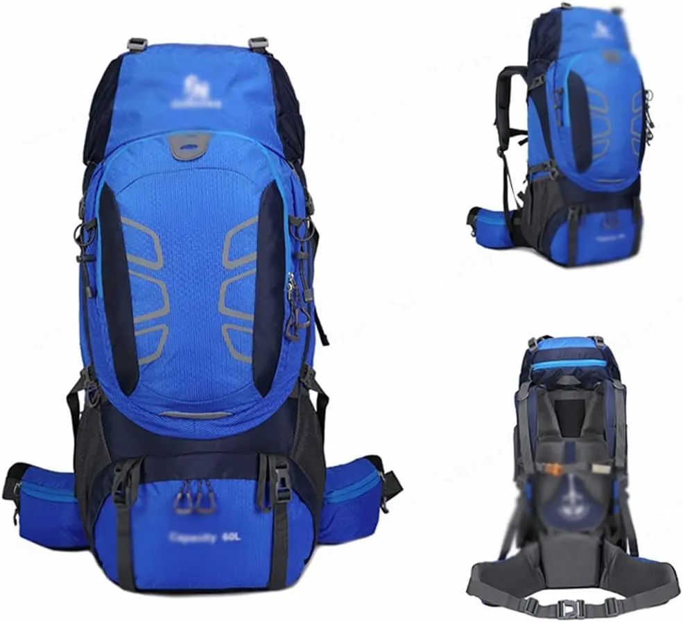 60L mountaineering hiking outdoor men's and women's bag camping mountaineering backpack travel bag(Black)