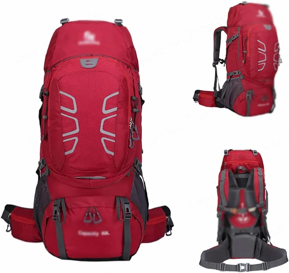 60L mountaineering hiking outdoor men's and women's bag camping mountaineering backpack travel bag(Black)