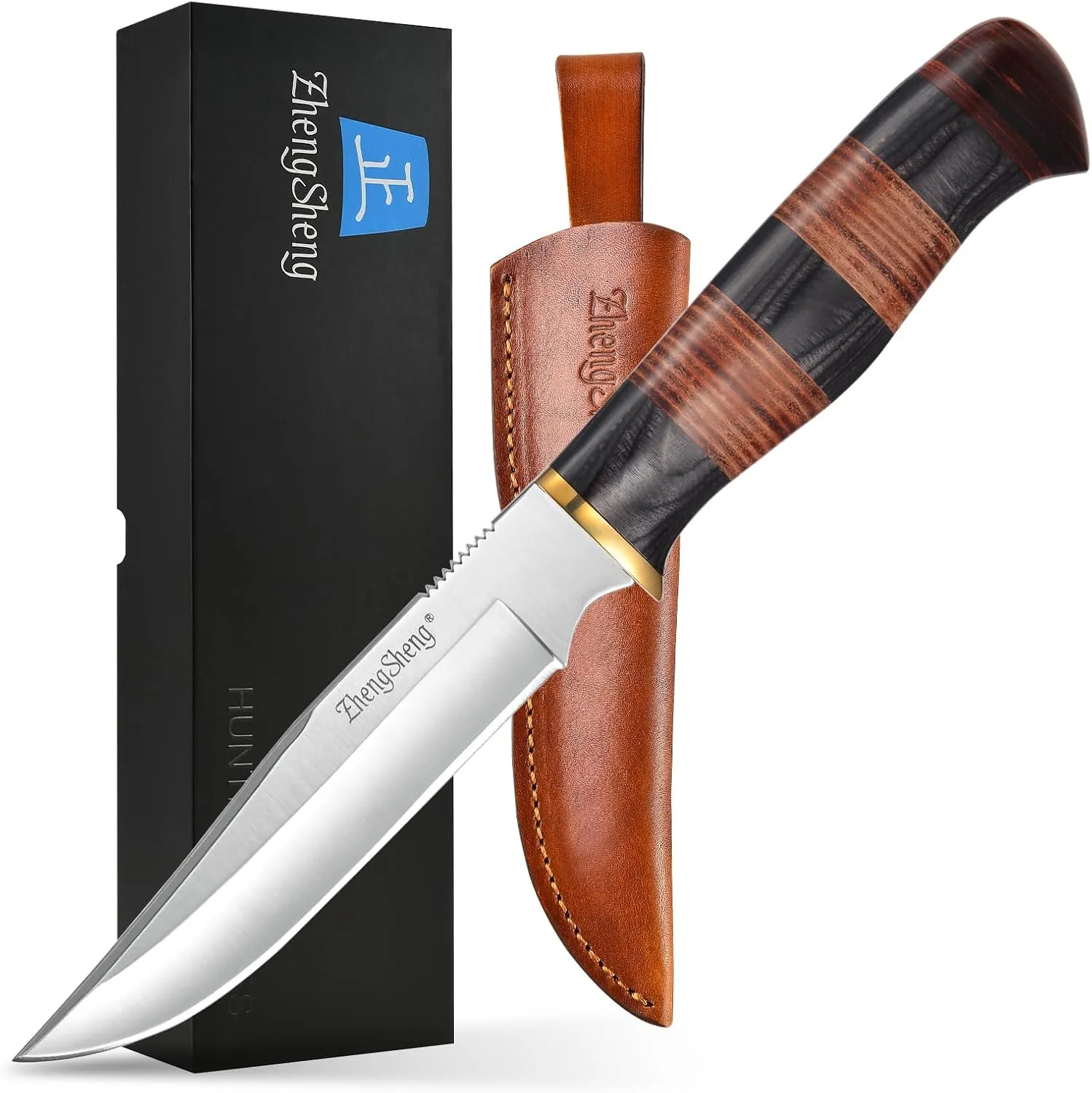 6.0" Full Tang Fixed Blade Knife, Ergonomic Handle Bowie Survival Knives with Leather Sheath for Camping, Hiking