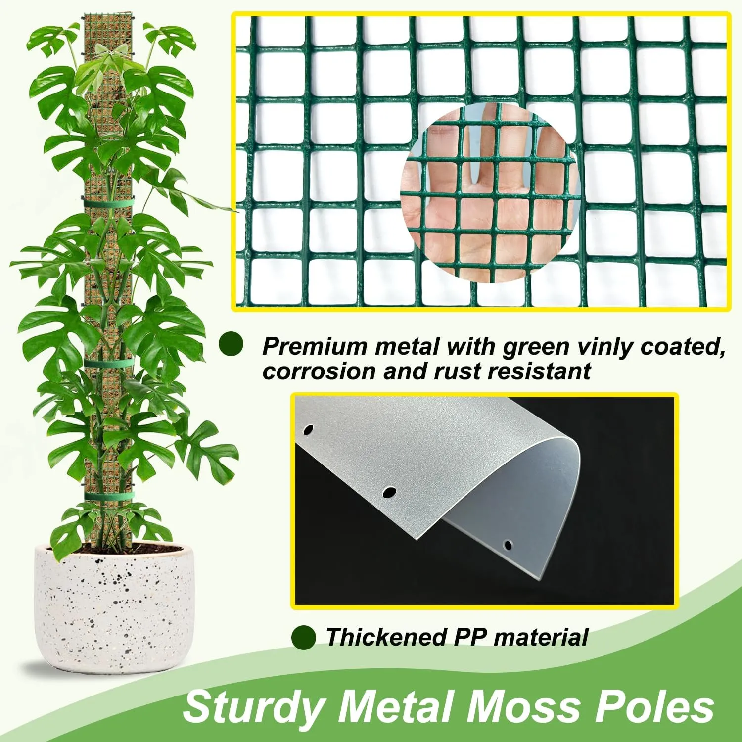 60"/40"/24" Metal Moss Pole, D Shape Sphagnum Moss Pole, Moss Poles for Climbing Plants, Moss Pole for Plants Monstera, Indoor Climbing Plants, Moss Poles Kit (2 Each of 60" 40" 24")