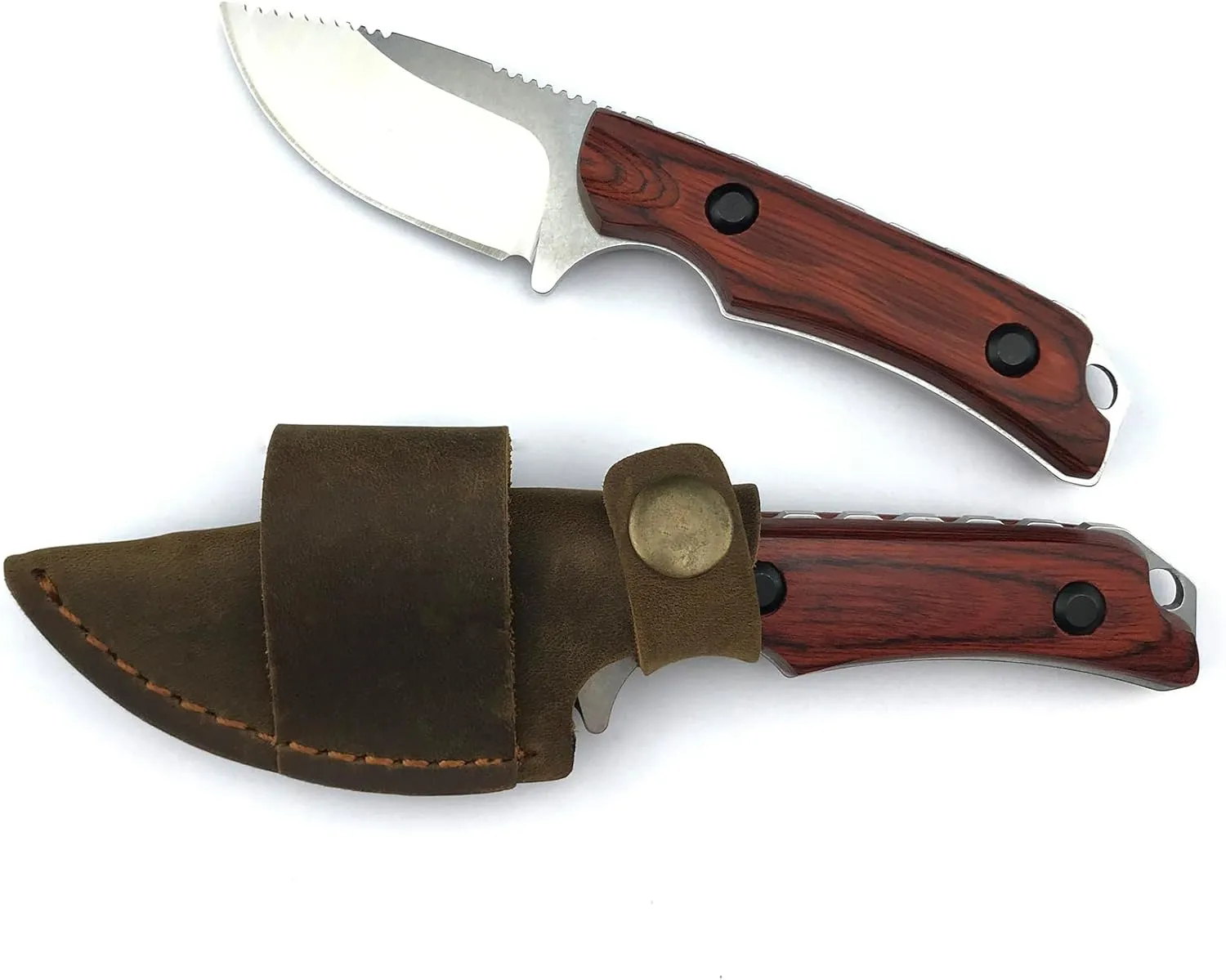 6.3 Inches Hidden Canyon Fixed Blade Knife with Leather Sheath, 8Cr13Mov Blade, Full Tang Wood Handle, EDC Camping Hunting Knife for Men