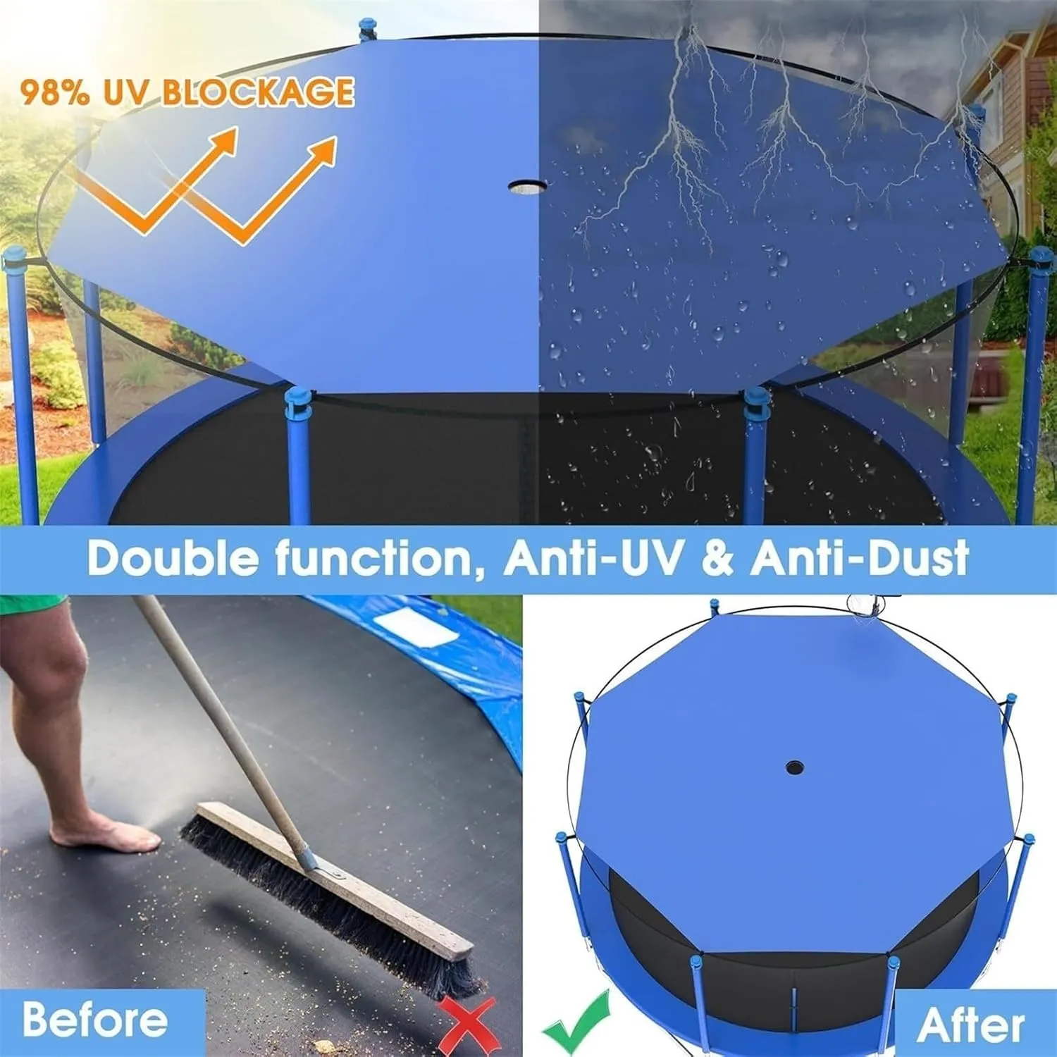 6/8/10/12/14/16FT Trampoline Shade Cover, Trampoline Tent Cover Dome Waterproof Trampoline Canopy Sunshade, Sun Protection Trampoline Tent Shade Cover(12FT-8 Poles)