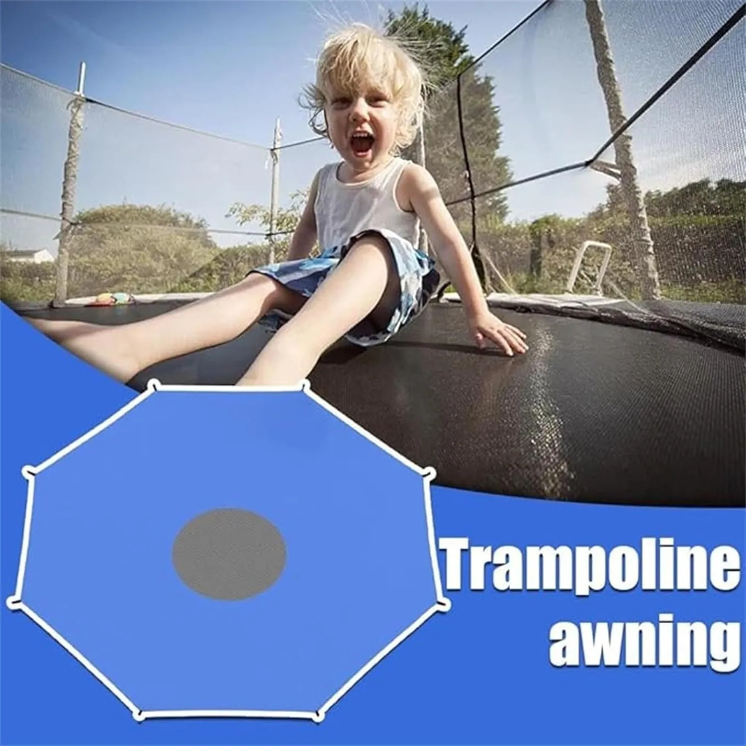 6/8/10/12/14/16FT Trampoline Shade Cover, Trampoline Tent Cover Dome Waterproof Trampoline Canopy Sunshade, Sun Protection Trampoline Tent Shade Cover(12FT-8 Poles)