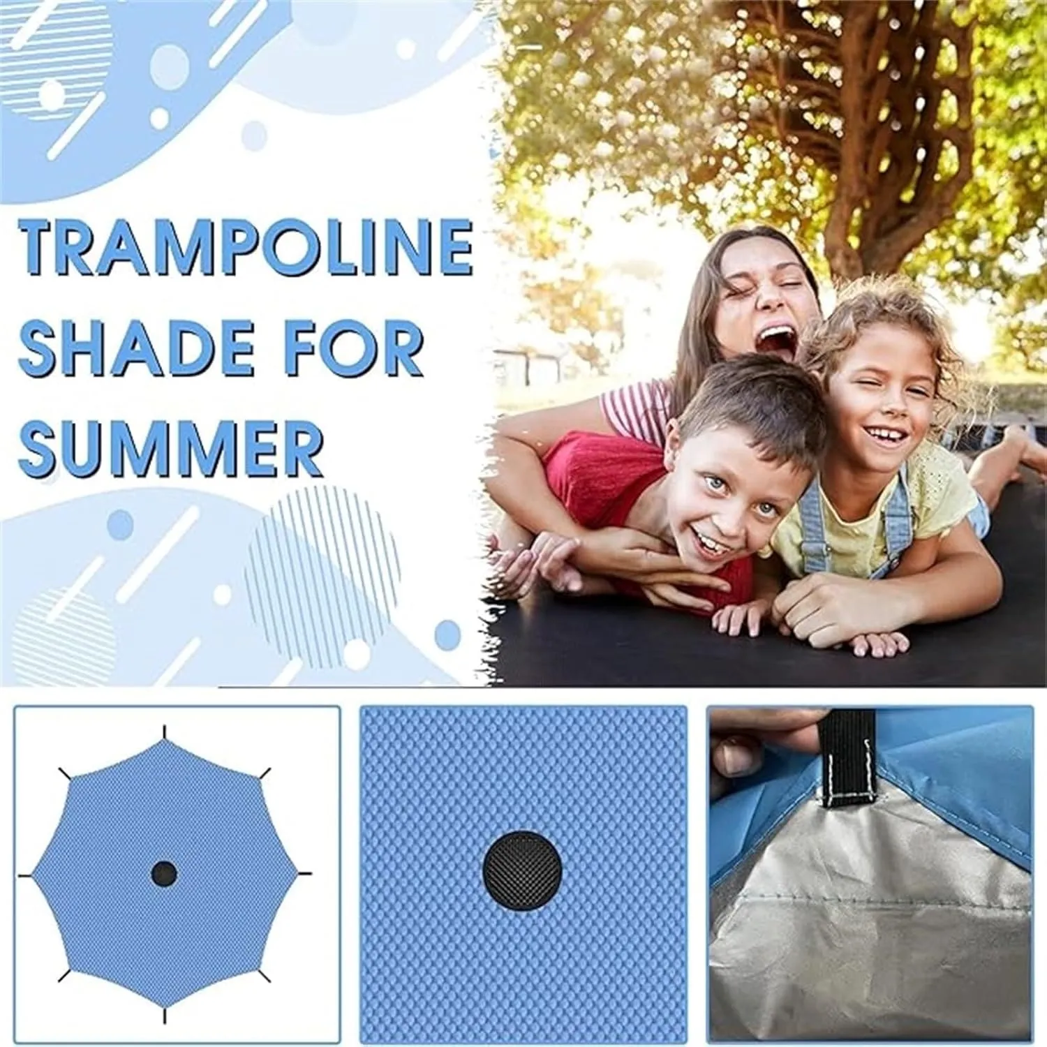 6/8/10/12/14/16FT Trampoline Shade Cover, Trampoline Tent Cover Dome Waterproof Trampoline Canopy Sunshade, Sun Protection Trampoline Tent Shade Cover(12FT-8 Poles)