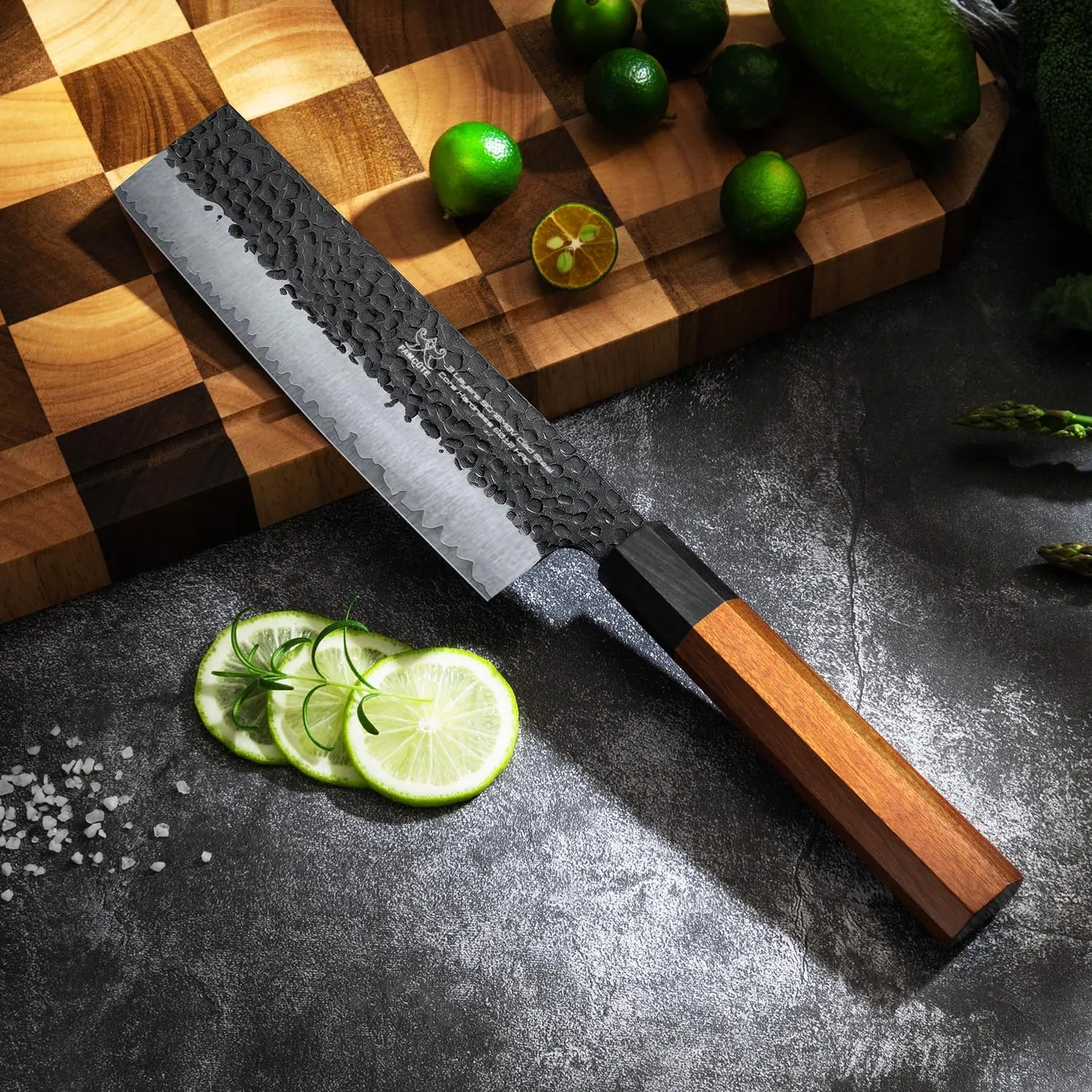 7 Inch Japanese Nakiri Knife, High Carbon Stainless Steel Kitchen Chopping Knife, Hand Forged of 5 Layers Professional Japanese Chef Knife, Comfortable Grip Rosewood Handle Vegetable knife
