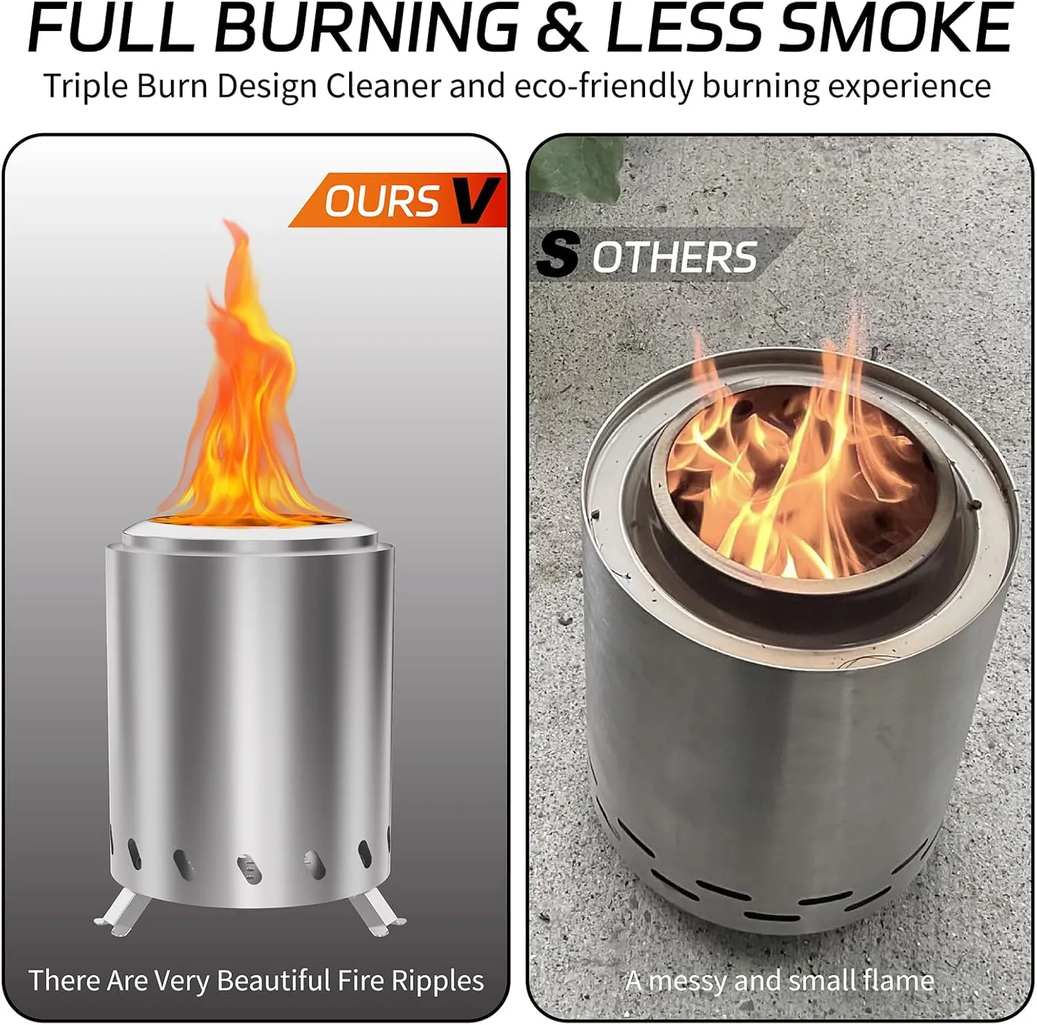 7″ Stove Tabletop Fire Pit with Stand 6.5"*7.7", Smokeless Outdoor Table Top |Firepit Removable Ash Pan |Stainless Steel Mini Patio Bonfire |Wood/Pellet Fueled –Compact Camping&Patio Heater(Silver)
