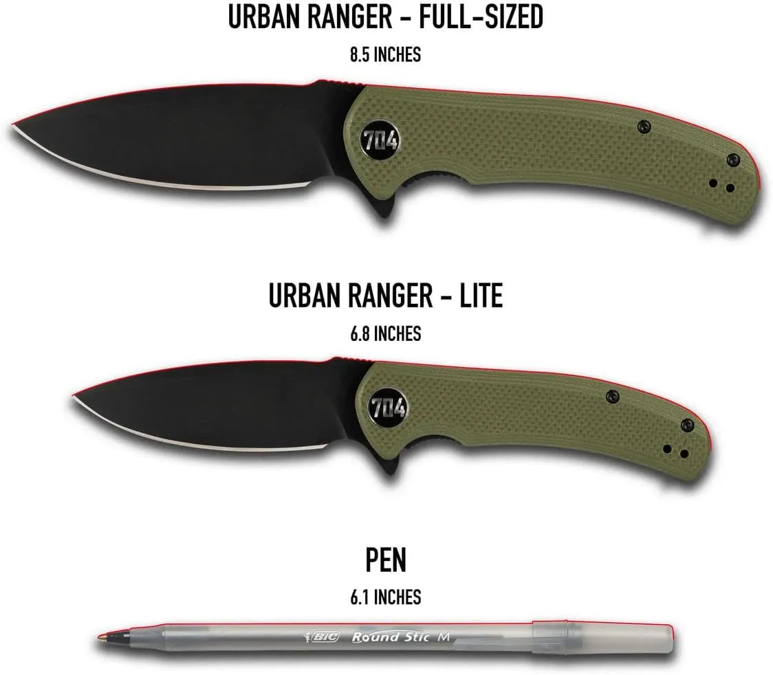 704 Gear Urban Ranger EDC Folding Pocket Knife | Full Size 3.74" Blade, Damascus Steel, G10 Handle, Reversible Pocket Clip | Black with Damascus Steel