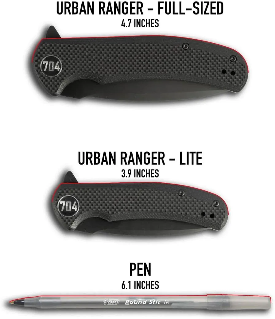 704 Gear Urban Ranger EDC Folding Pocket Knife | Full Size 3.74" Blade, Damascus Steel, G10 Handle, Reversible Pocket Clip | Black with Damascus Steel
