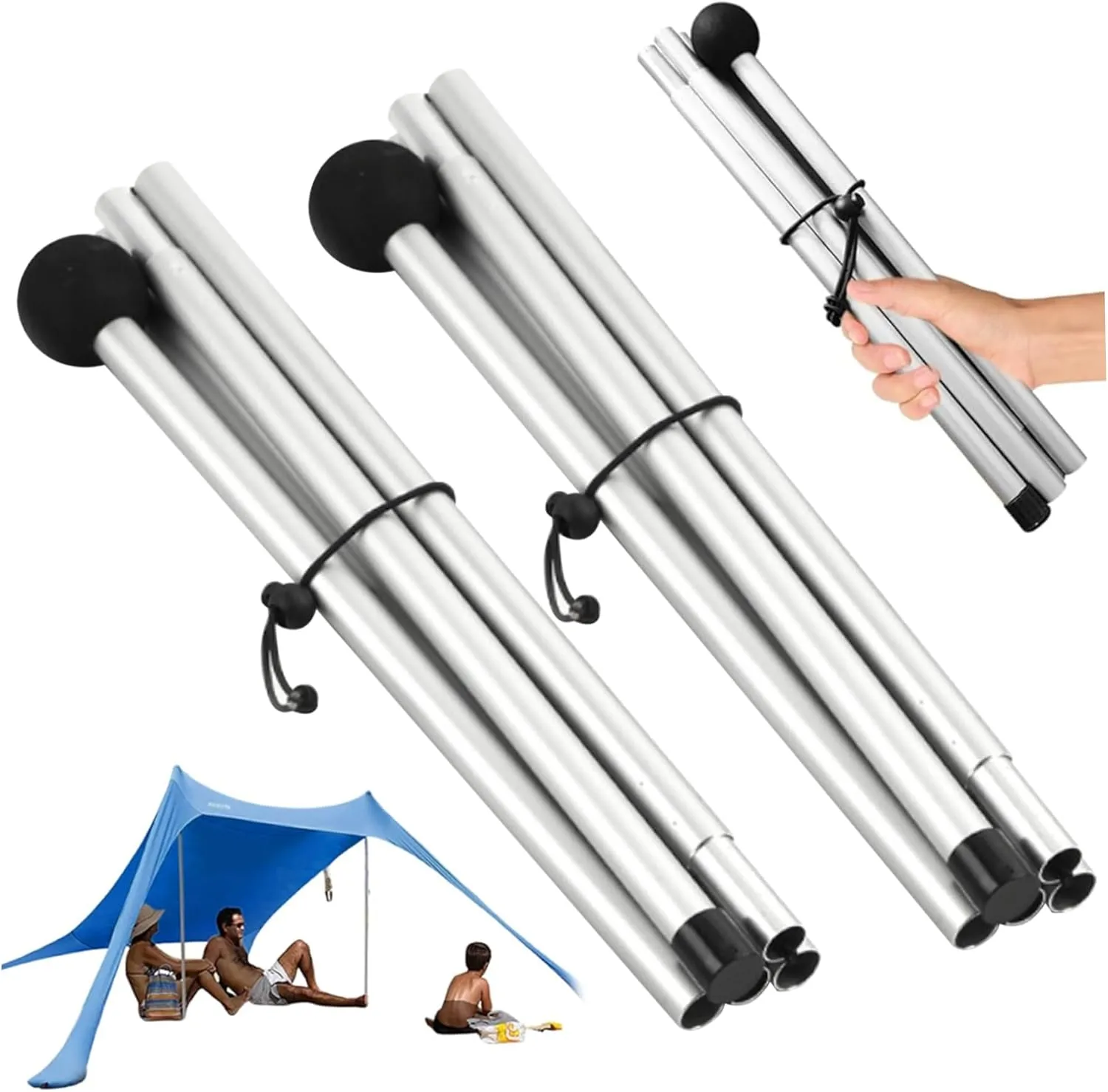 79 inch Tarp Poles, 2PCS Adjustable Tent Poles for Tarp, 10 Sections Aluminum Replacement Tent, Non-Slip Shade Sail for Camping Hiking Outdoor Sport