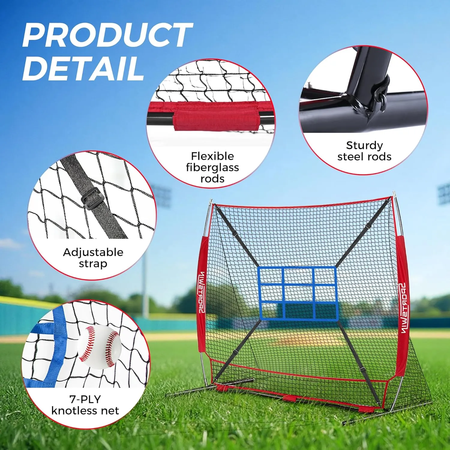 7x7 FT Baseball Softball Practice Nets for Batting Pitching Hitting, with Strike Zone, Softball Nets for Batting and Pitching, Baseball Training Equipment for Kids Adult Youth