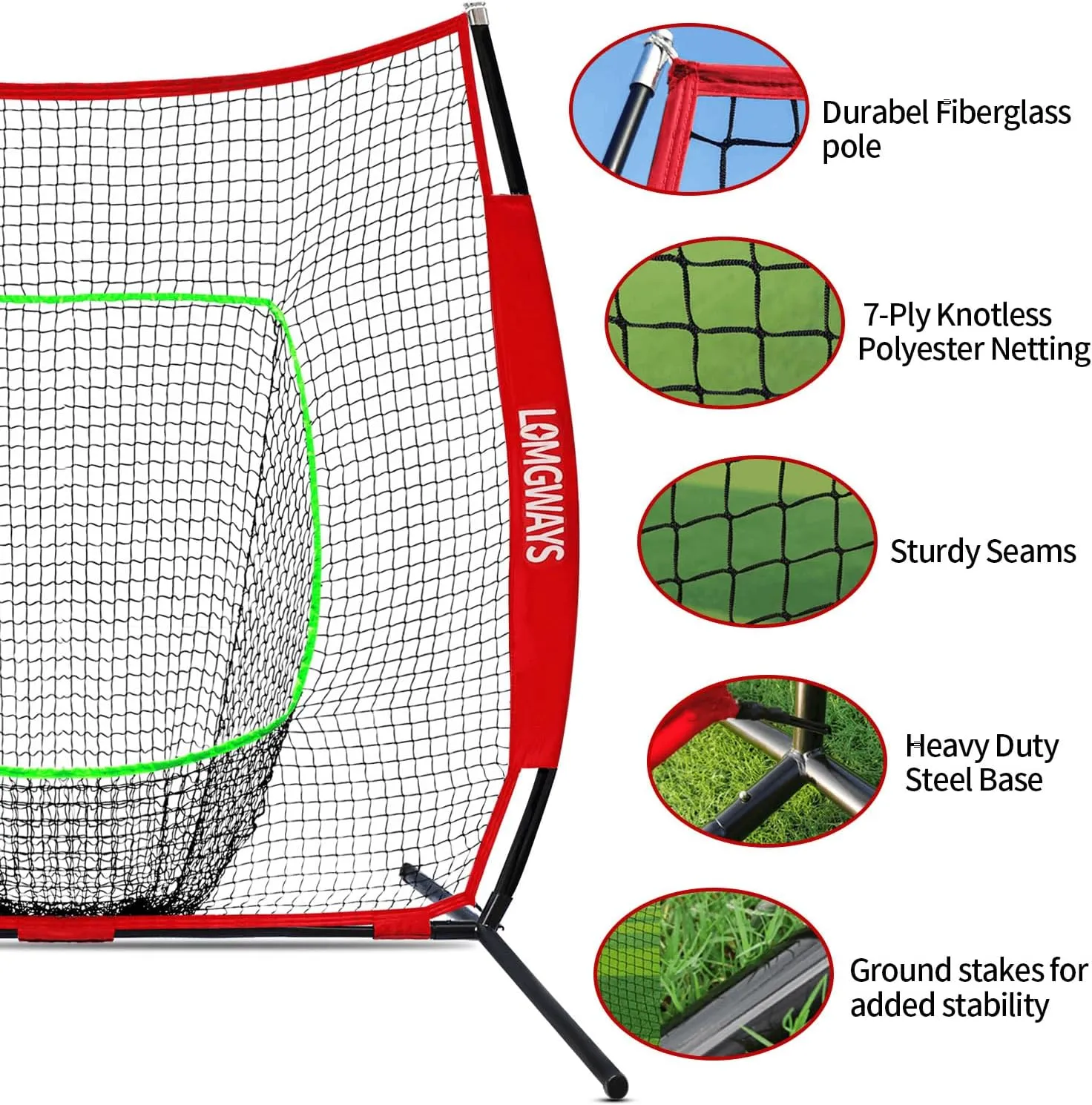 7x7ft/8x8ft Baseball Softball Net with Steel Frame for Batting, Hitting, Pitching, Portable Baseball Batting Net with Carry Bag, Great for All Levels