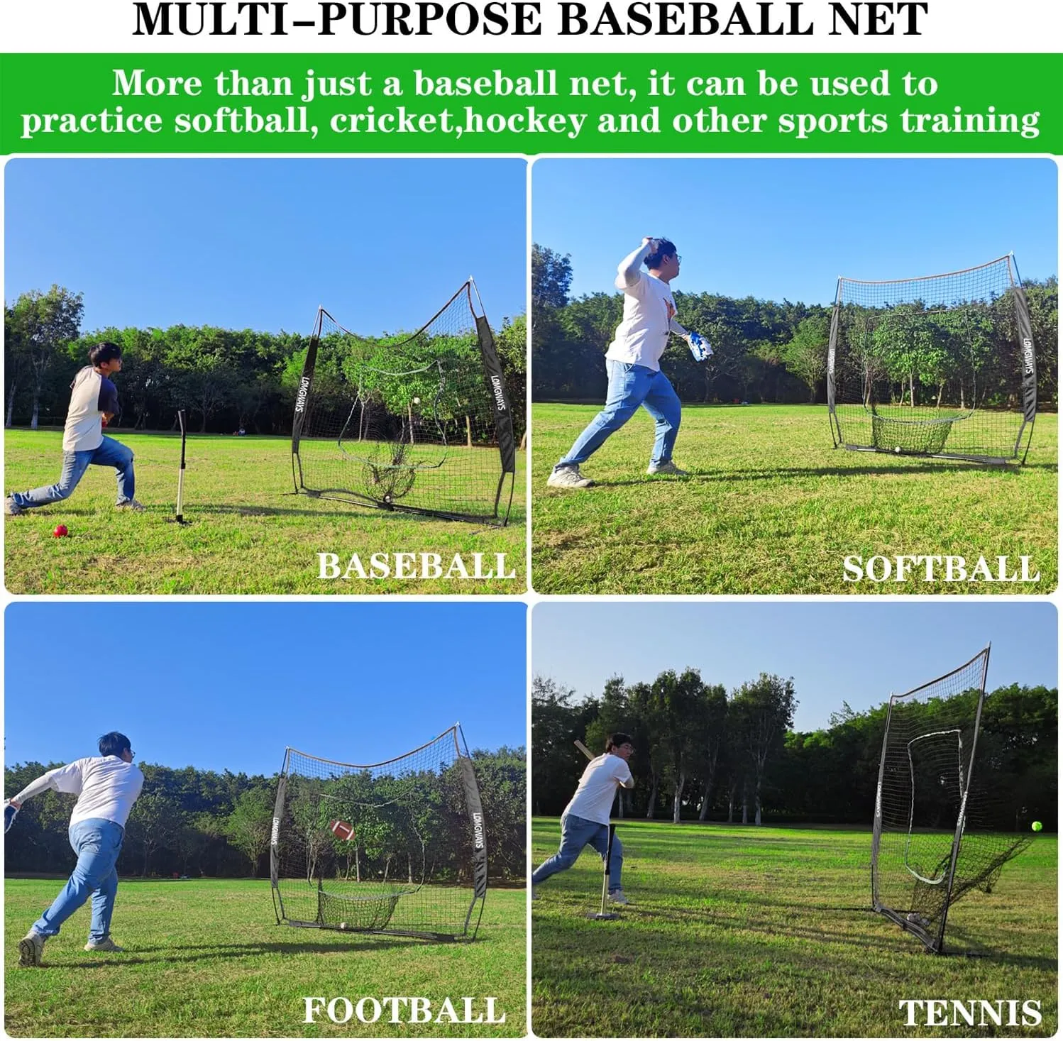 7x7ft/8x8ft Baseball Softball Net with Steel Frame for Batting, Hitting, Pitching, Portable Baseball Batting Net with Carry Bag, Great for All Levels