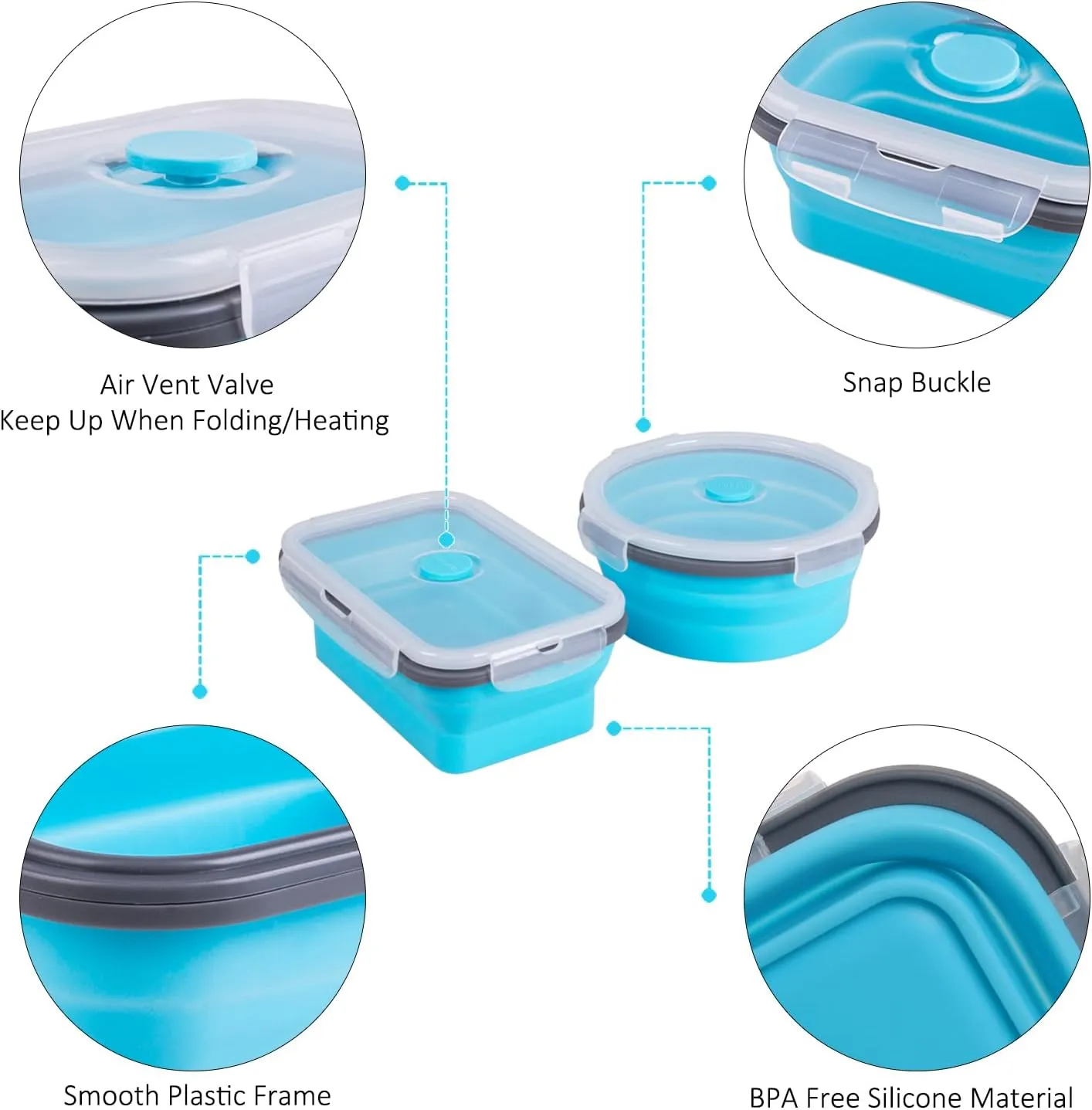 8 Pack Collapsible Food Storage Containers with Lids, Silicone Collapsible Food Containers, Collapsible Storage Containers Sets for Snack Camping RV, Microwave Freezer Dishwasher Safe, Blue