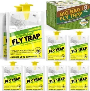 8 Pack Outdoor Hanging Fly Traps, Disposable Flies Killer Trap Bag Catcher with Natural Attractant Bait Bug Catcher and Flying Insect Trap for Outdoor Family Farm Park Orchard Garden