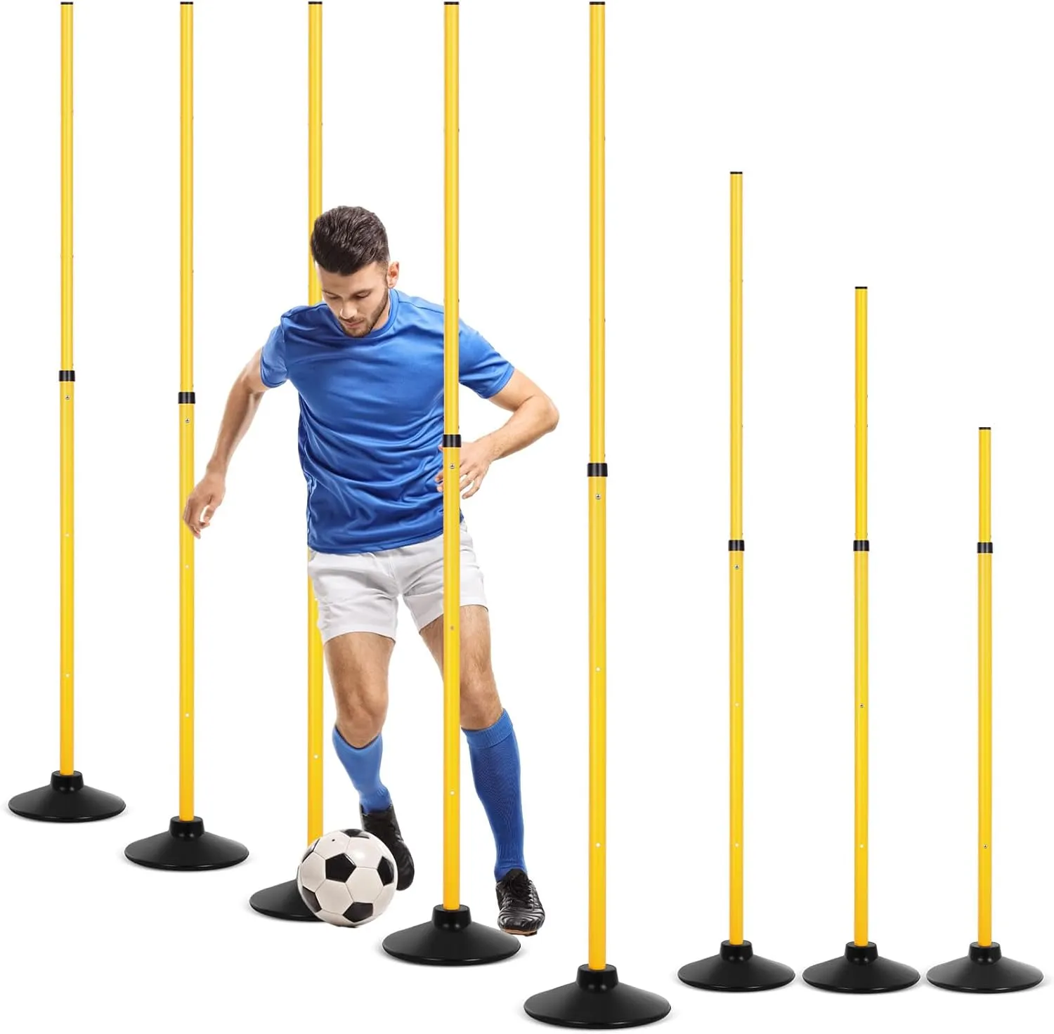 8 Pcs Soccer Agility Poles Detachable Sports Training Speed Slalom Poles with Rubber Base Coaching Sticks for Soccer Drills and Training