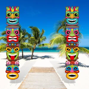 8 Pcs Tiki Yard Signs Hawaiian Luau Tropical Party Decoration Outdoor Tiki Bar Sign with Stakes LED Large Lawn Garden Beach Sand Decorations for Summer